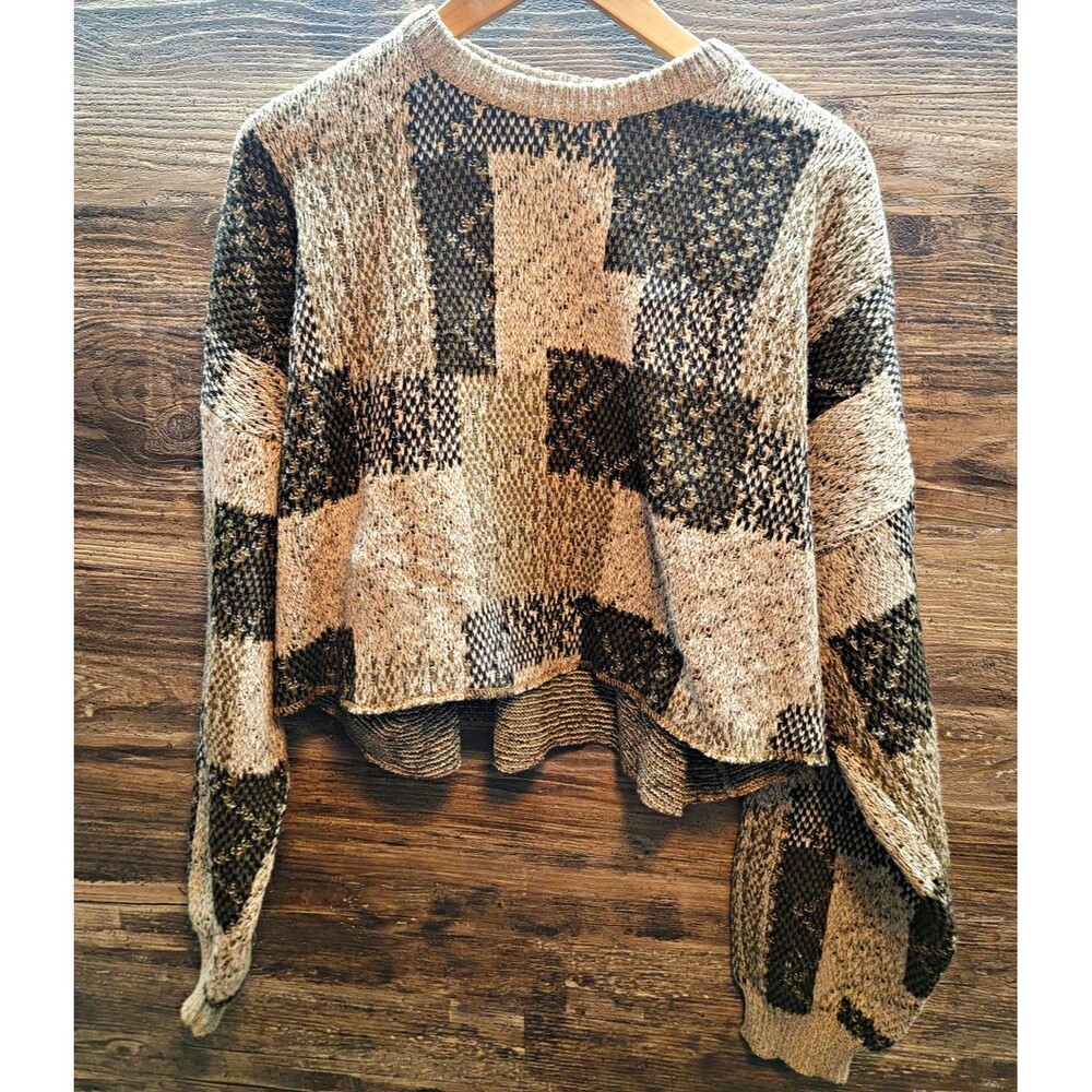 Vintage Equation Women's Crewneck Knit Sweater Cropped Geometric Pullover